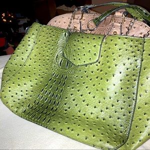 ETIENNE AIGNER CROCODILE LEATHER TOTE. VIBRANT GREEN CHAIN & LEATHER HANDLES.